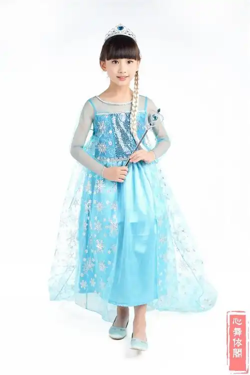儿童冰雪奇缘夏季连衣裙子公主衣服套装安娜拖尾生日表演出迪士尼