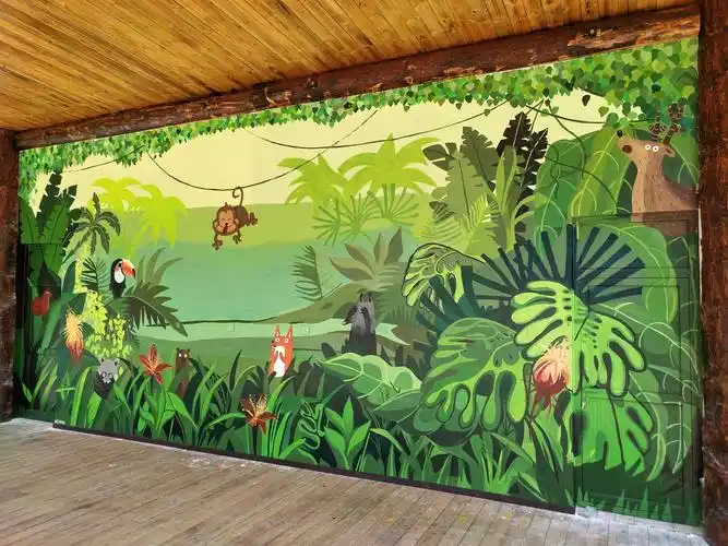 森林剧场主题舞台手绘墙|其他|墙绘/立体画|小柯手绘工作室 - 原创