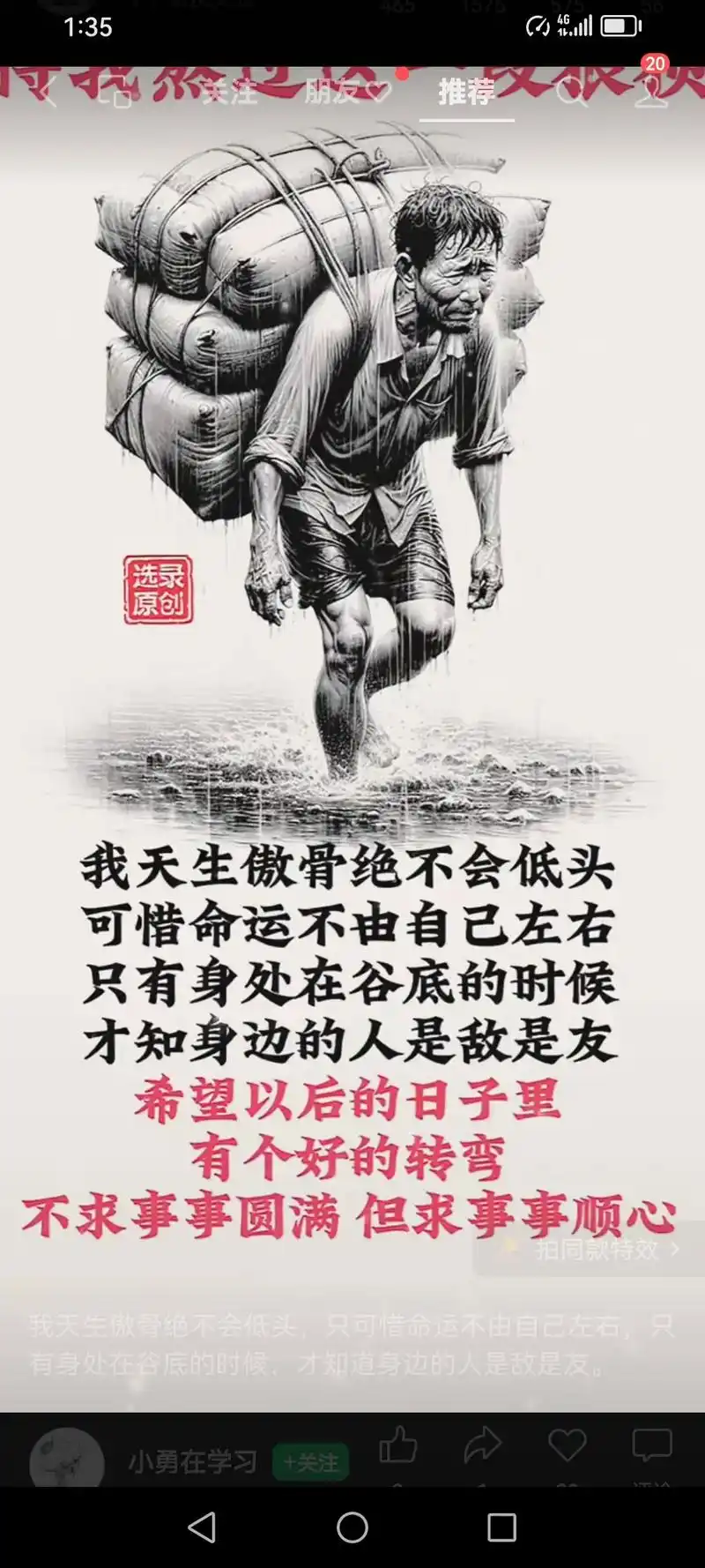 我天生傲骨绝不会低头可惜命运不由自己左右只有身处在谷底的时