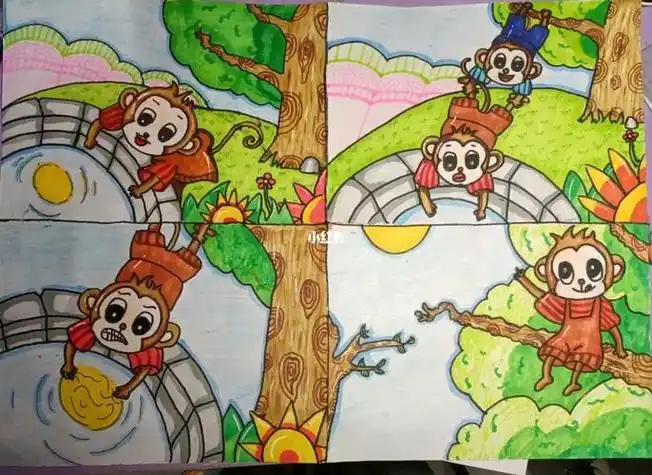 猴子捞月8张绘本简笔画