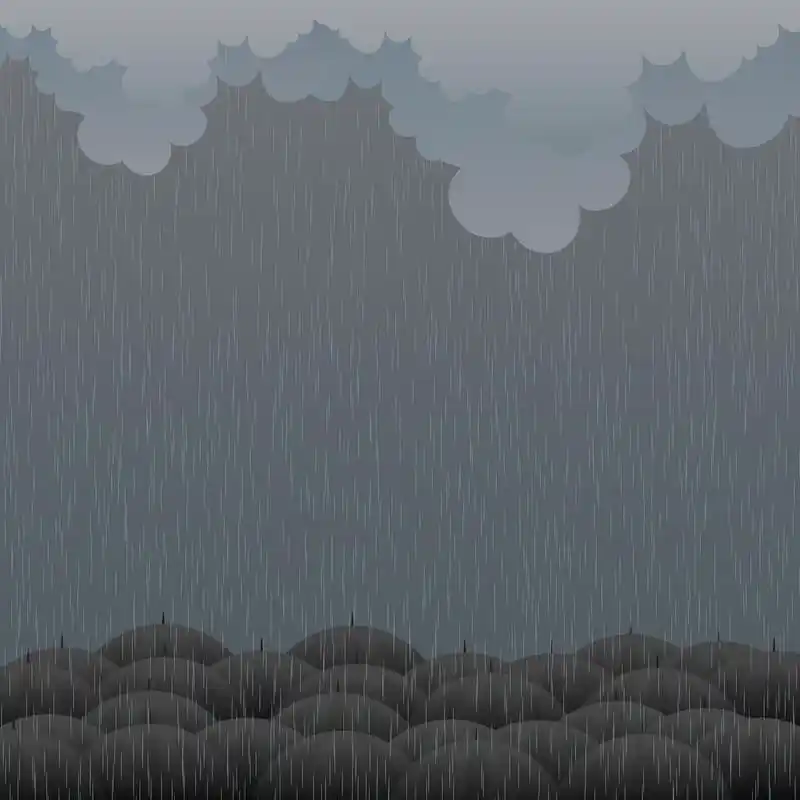 阴沉的雨,矢量插画的雨遮阳伞下面的天气.