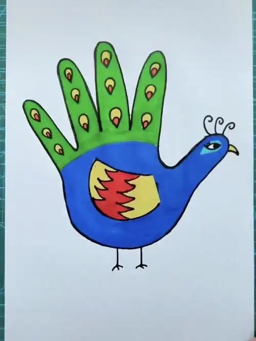 3绘画小课堂 作品一:手指孔雀