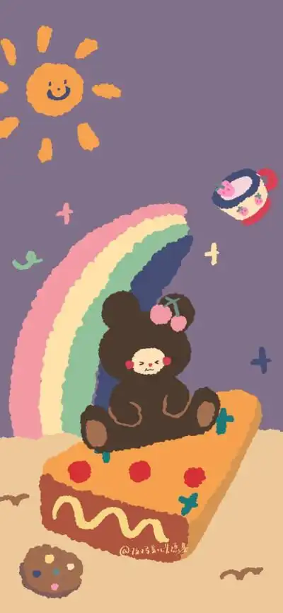 少女心可可爱爱软萌油画壁纸紫色手绘小兔小熊超萌全屏壁纸仙女加关注