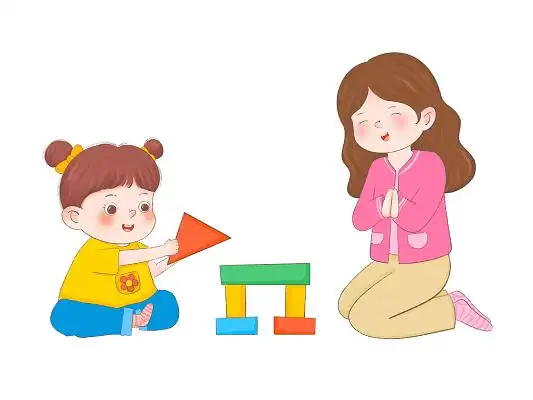 搭积木做游戏母亲孩子元素玩耍幼儿玩具引导鼓励png素材