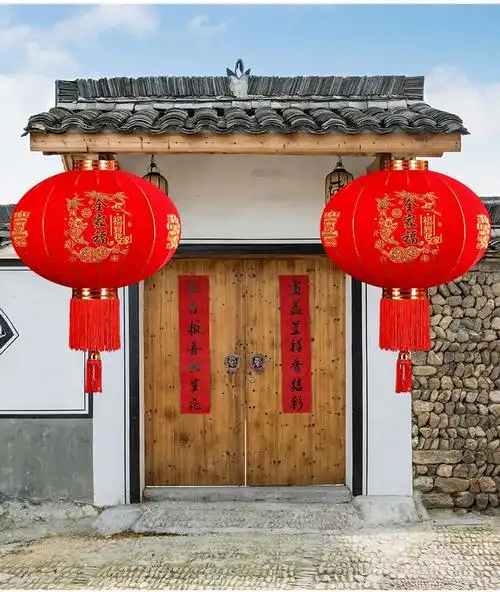 2024新款新年大红灯笼植绒春节户外防水大门口阳台一对过年挂饰