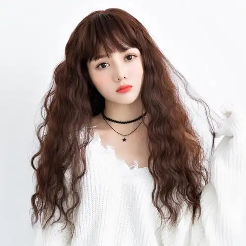 假发片_假发女长发全头套式3d头顶自然蓬松水波纹羊毛卷玉米烫泡面
