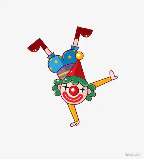 小丑儿童卡通倒立免费png素材透明免抠图片-卡通手绘