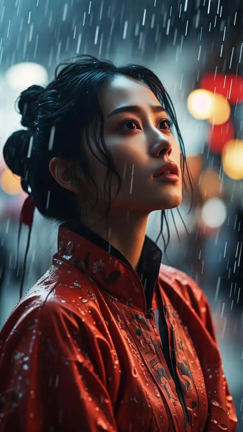 在雨中漫步的伤感女人,每一滴雨水都像是她的泪滴,透露出无尽的哀愁