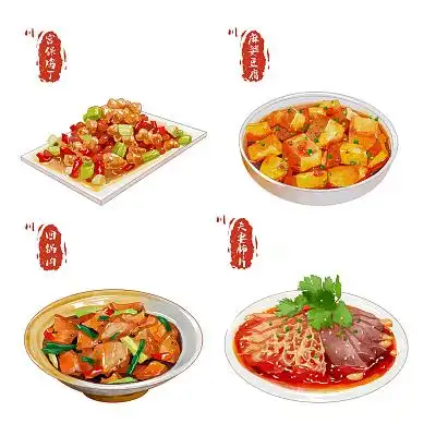 八大菜系川菜水彩手绘美食插画元素美食八大菜系