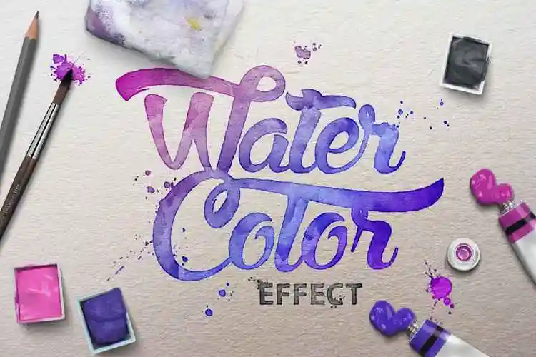 逼真水彩文本文字特效样式watercolorscenetextmockups