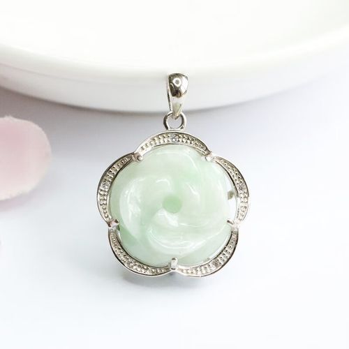 语森忆银镶嵌缅甸a货翡翠吊坠玫瑰花玉石锁骨链挂坠女士项链珠宝首饰
