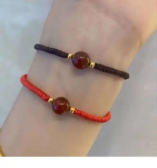 顺进乐 999足金红玛瑙项链女黄金珠手链相思红豆小金豆金转运珠女友 2