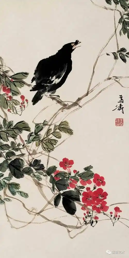 王雪涛笔下的凌霄,清新灵妙_八哥_花鸟画_写意