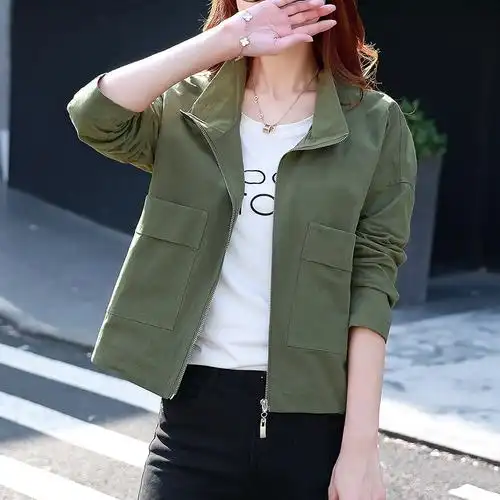 芷臻zhizhen秋季短外套女士新款潮春秋韩版bf夹克休闲纯棉长袖短款