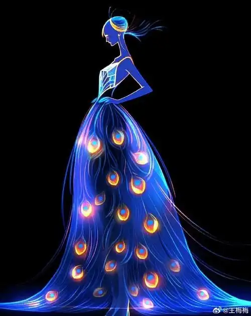 插画超话手绘超话光的美,孔雀裙子#遇见艺术##手绘##绘画##每日一画