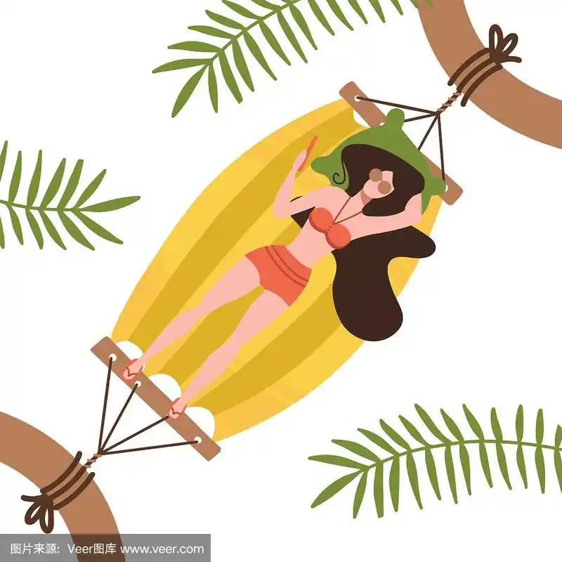 棕榈树,公寓,性格,矢量,吊床