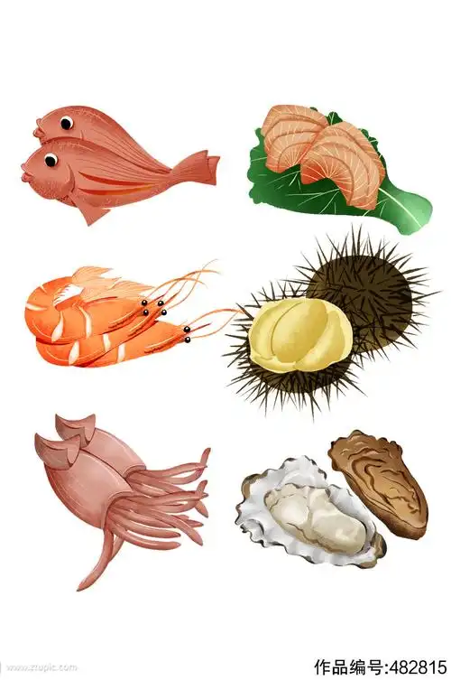 卡通手绘海鲜套图免抠素材