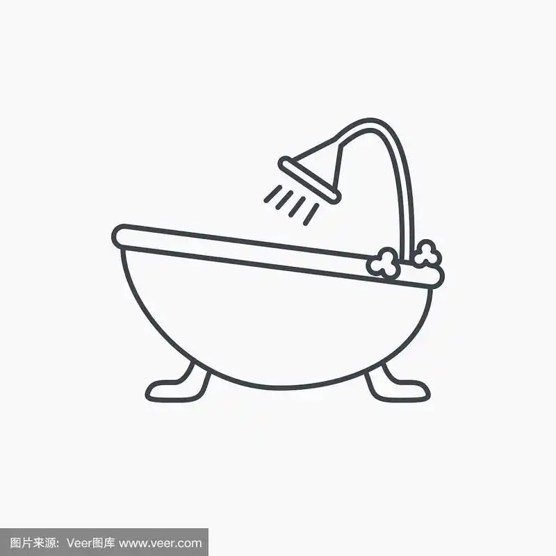 浴室图标.有淋浴标志的浴缸.