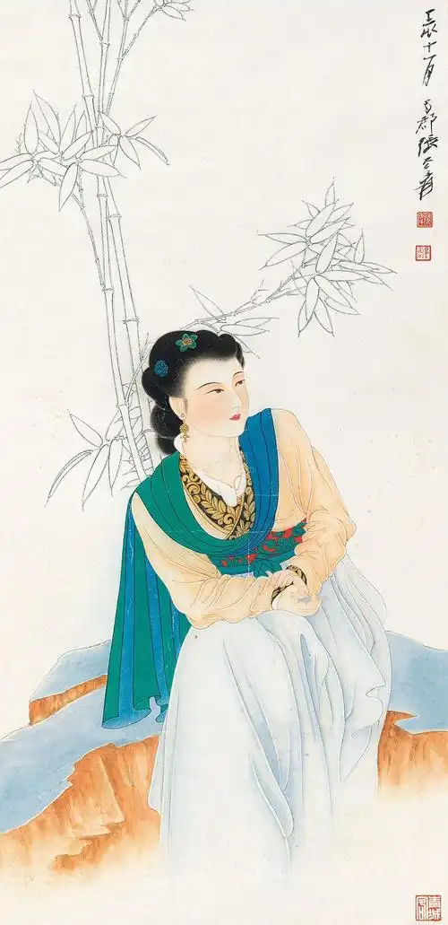 张大千 仕女 镜心 纸本作品欣赏