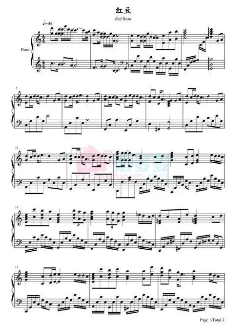 王菲红豆钢琴谱
