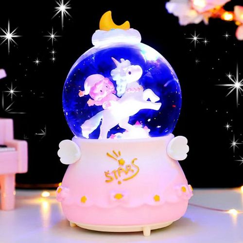 梦幻彩虹独角兽水晶球带雪花音乐盒八音盒十岁女孩儿童女生日礼物