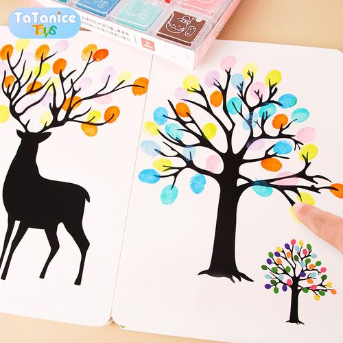 tatanice儿童手指画颜料可水洗印泥盘台12色diy绘画套装画画玩具生日