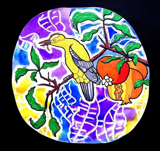 五色土创意绘画 | 石榴树上的黄鸟