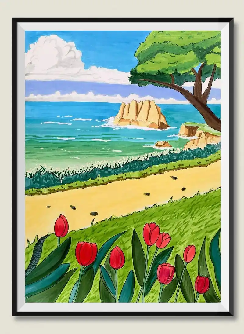 那就进画里感受微风吧.#一起学画画 #手绘 #风景画