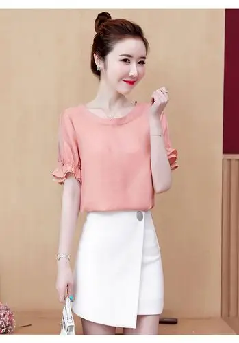 夏天青少女士雪纺衫短袖女装夏装2020年新款潮女士衬衫时尚气质夏季上