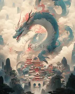 中国风国潮水墨风中国龙腾飞霸气插画