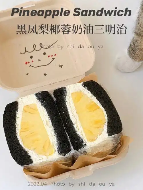 ins风甜品黑凤梨05椰蓉奶油三明治蛋糕