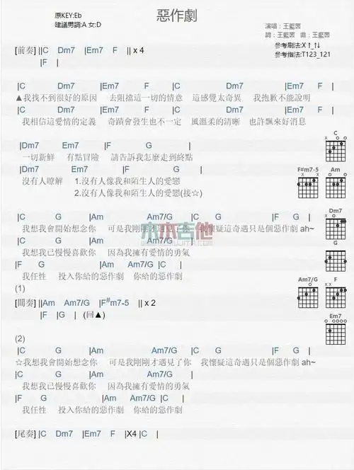 恶作剧_吉他谱_王蓝茵1