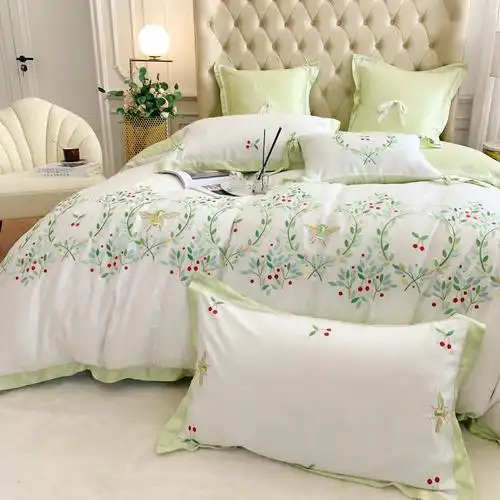 少女粉公主风320支天丝刺绣四件套夏季丝滑裸睡床单被套床上用品_幸美