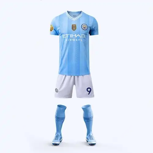 曼城球衣德布劳内哈兰德足球服套装男儿童主客场长袖训练队服