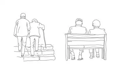 执子之手白头偕老温馨背影简易线稿插画