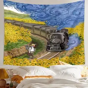 遇见梵高艺术抽象风景装饰背景布壁画复古卧室床头墙布星空挂布