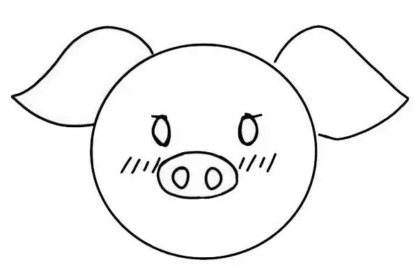 其次,我们要在小猪的头部轮廓上方,画出两个叶片形状的猪耳朵.