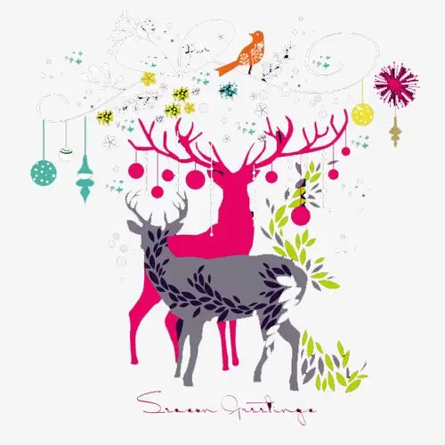 麋鹿彩绘矢量元素【高清节日素材png素材】-90设计