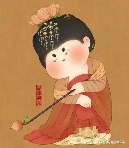 校尉带您欣赏可爱插画超萌的胖脸仕女图