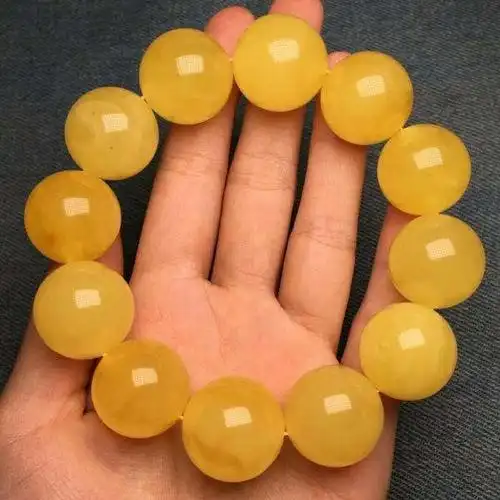 波罗的海天然琥珀蜜蜡鸡油黄蜜蜡圆珠手串男女士款琥珀单圈手链波罗的