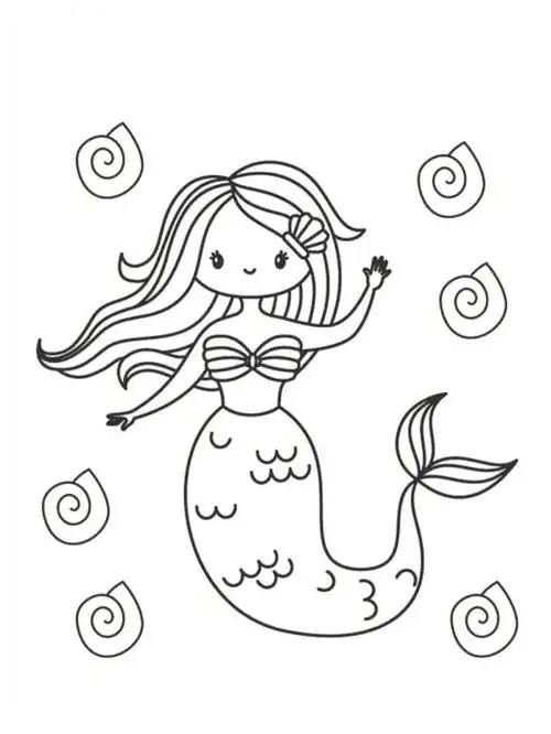 美人鱼简笔画涂色2