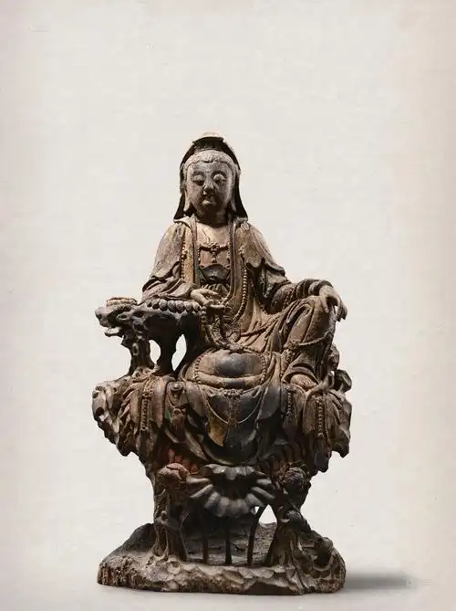 3019 明代 木雕彩绘自在观音坐像