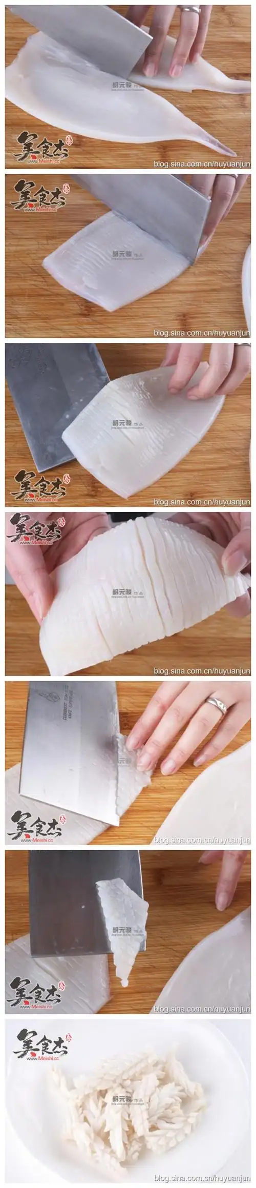 其次是菜板要平整.2,将鲜鱿鱼洗干净.