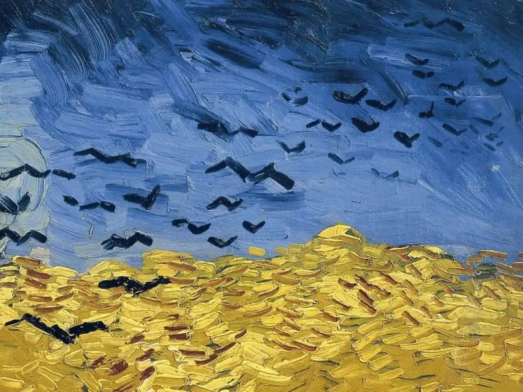 96世界名画欣赏|梵高 麦田群鸦 99原名:《wheatfield with crows