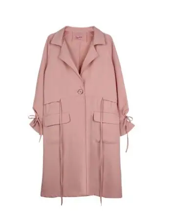 林小宅12点向日宅物春装新品粉色中长款绑带日系风衣外套171117 烟