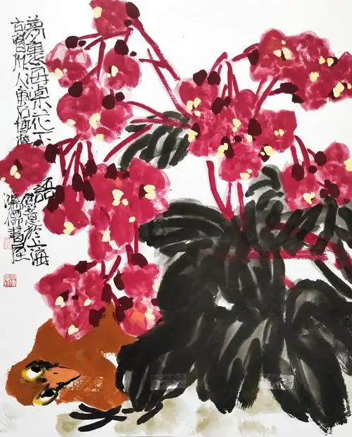 当代著名大写意花鸟画家田博庵作品