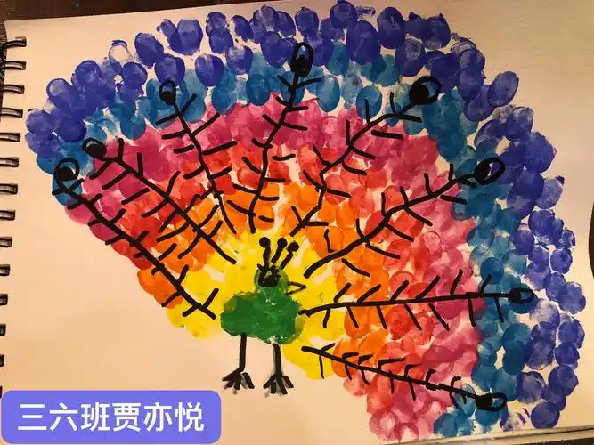 手指印画《孔雀开屏》