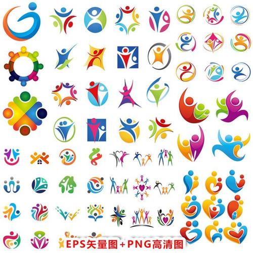 a822圆形爱心抽象人物班徽团结建创意小人图标logo设计元素eps