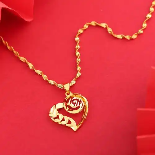 香港正品24k黄金项链女款999足金首饰珠宝纯金女士水波链爱心吊坠