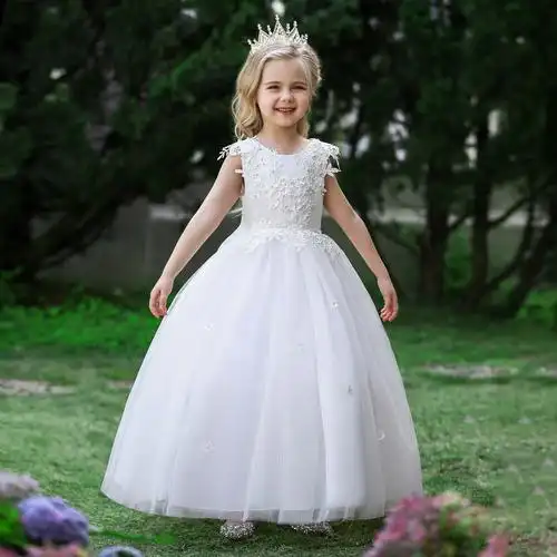 跨境儿童长款婚纱礼服裙蓬蓬网纱公主裙中大童装女童六一演出服